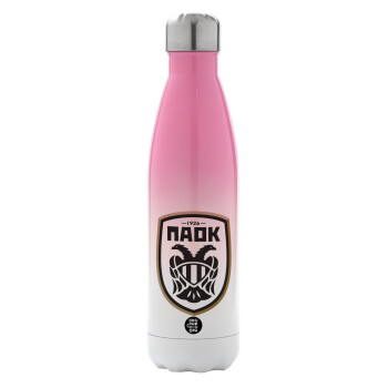 ΠΑΟΚ, Metal mug thermos Pink/White (Stainless steel), double wall, 500ml