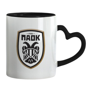 ΠΑΟΚ, Mug heart black handle, ceramic, 330ml