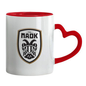 ΠΑΟΚ, Mug heart red handle, ceramic, 330ml