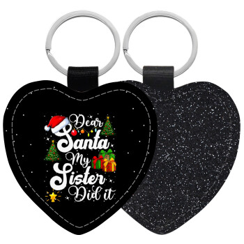 Dear santa my Sister Did it, Μπρελόκ PU δερμάτινο glitter καρδιά ΜΑΥΡΟ