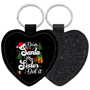 Dear santa my Sister Did it, Μπρελόκ PU δερμάτινο glitter καρδιά ΜΑΥΡΟ