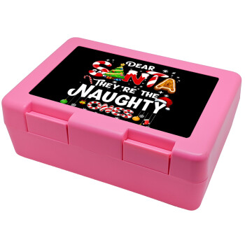 Dear santa they're the naughty , Children's cookie container PINK 185x128x65mm (BPA free plastic)