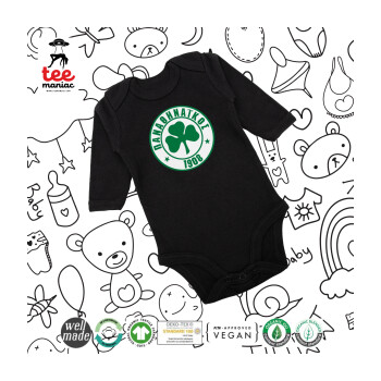 ΠΑΟ Παναθηναϊκός, Μακρυμάνικο βρεφικό φορμάκι, 0-18 μηνών, ΜΑΥΡΟ, 100% Organic Cotton