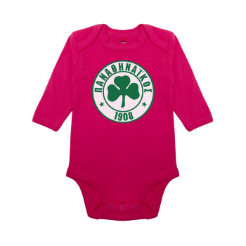 ΠΑΟ Παναθηναϊκός, Μακρυμάνικο βρεφικό φορμάκι, 0-18 μηνών, ΡΟΖ, 100% Organic Cotton