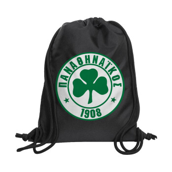 ΠΑΟ Παναθηναϊκός, Τσάντα πλάτης πουγκί GYMBAG Μαύρη, με τσέπη (40x48cm) & χονδρά κορδόνια