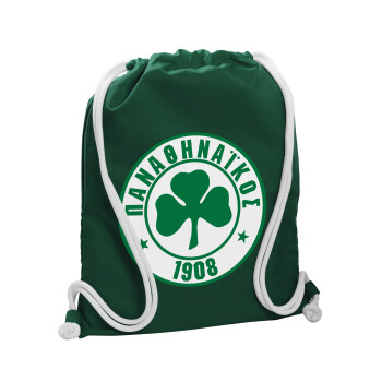 ΠΑΟ Παναθηναϊκός, Τσάντα πλάτης πουγκί GYMBAG BOTTLE GREEN, με τσέπη (40x48cm) & χονδρά λευκά κορδόνια