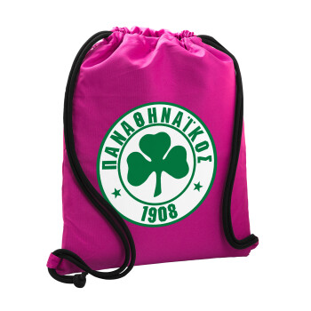 ΠΑΟ Παναθηναϊκός, Τσάντα πλάτης πουγκί GYMBAG Φούξια, με τσέπη (40x48cm) & χονδρά κορδόνια