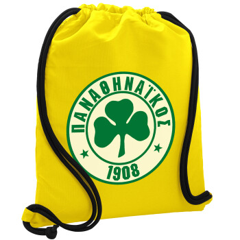 ΠΑΟ Παναθηναϊκός, Τσάντα πλάτης πουγκί GYMBAG Κίτρινη, με τσέπη (40x48cm) & χονδρά κορδόνια