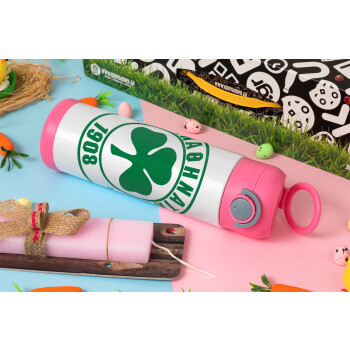 ΠΑΟ Παναθηναϊκός, Πασχαλινή Λαμπάδα με Παιδικό παγούρι θερμό, ανοξείδωτο, με καλαμάκι ασφαλείας, ΡΟΖ (500ml)