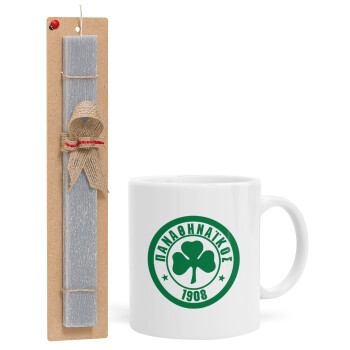 ΠΑΟ Παναθηναϊκός, Πασχαλινή Λαμπάδα με Κούπα κεραμική (330ml) & κερί αρωματικό πλακέ (30cm) (ΓΚΡΙ)