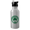 Water bottle Silver with straw, stainless steel 600ml
