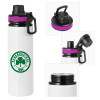 Metallic water bottle with safety lid, 850ml aluminum