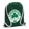 Backpack pouch GYMBAG BOTTLE GREEN, with pocket (40x48cm) & thick white cords