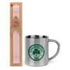 Easter Set, metallic thermal cup (300ml) & aromatic flat Easter candle (30cm) (PINK)