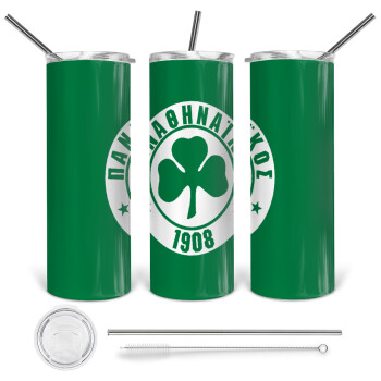 ΠΑΟ Παναθηναϊκός, Tumbler ποτήρι θερμό από ανοξείδωτο ατσάλι 600ml, με μεταλλικό καλαμάκι & βούρτσα καθαρισμού