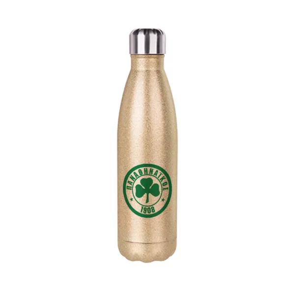 ΠΑΟ Παναθηναϊκός — Glitter gold stainless steel thermos bottle, double-walled, 500ml