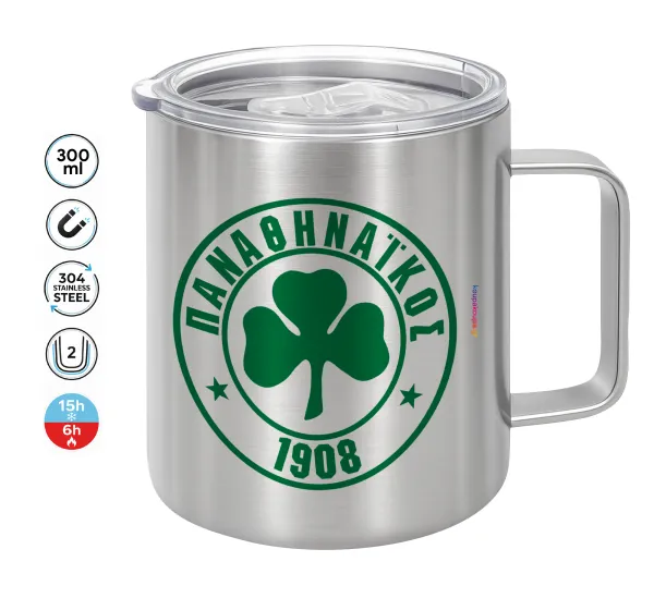 ΠΑΟ Παναθηναϊκός — Double-walled stainless steel mug 300ml with temperature-retaining lid