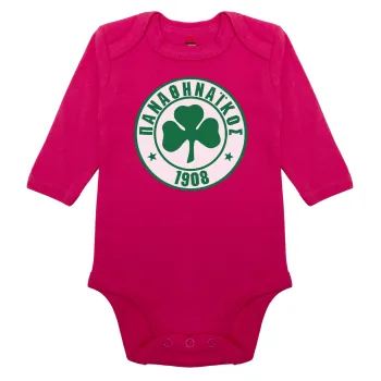 ΠΑΟ Παναθηναϊκός, Μακρυμάνικο βρεφικό φορμάκι, 0-18 μηνών, ΡΟΖ, 100% Organic Cotton