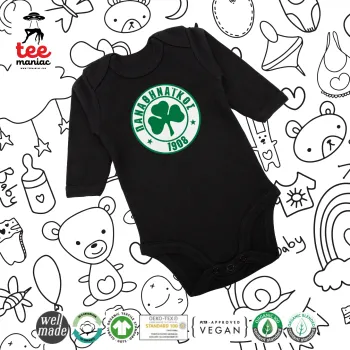 ΠΑΟ Παναθηναϊκός, Μακρυμάνικο βρεφικό φορμάκι, 0-18 μηνών, ΜΑΥΡΟ, 100% Organic Cotton