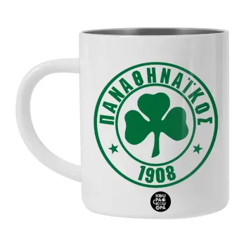 ΠΑΟ Παναθηναϊκός, Λευκή Ανοξείδωτη Μεταλλική Κούπα 450ml - Διπλού Τοιχώματος 