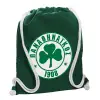 Backpack pouch GYMBAG BOTTLE GREEN, with pocket (40x48cm) & thick white cords