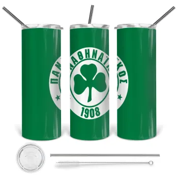 ΠΑΟ Παναθηναϊκός, Tumbler ποτήρι θερμό από ανοξείδωτο ατσάλι 600ml, με μεταλλικό καλαμάκι & βούρτσα καθαρισμού