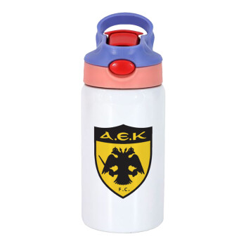ΑΕΚ, Children's hot water bottle, stainless steel, with safety straw, pink/purple (350ml)