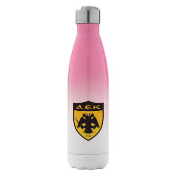 ΑΕΚ, Metal mug thermos Pink/White (Stainless steel), double wall, 500ml