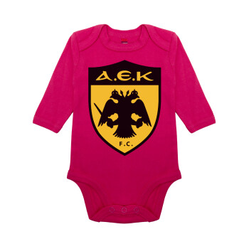 ΑΕΚ, Μακρυμάνικο βρεφικό φορμάκι, 0-18 μηνών, ΡΟΖ, 100% Organic Cotton