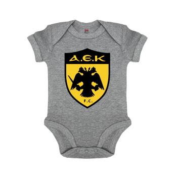 ΑΕΚ, Βρεφικό φορμάκι μωρού, 0-18 μηνών, ΓΚΡΙ ΜΕΛΑΝΖΕ, 100% Organic Cotton, κοντομάνικο