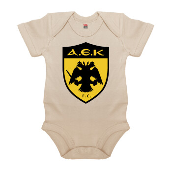 ΑΕΚ, Βρεφικό φορμάκι μωρού, 0-18 μηνών, Natural (Εκρού), 100% Organic Cotton, κοντομάνικο