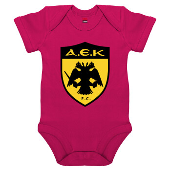 ΑΕΚ, Βρεφικό φορμάκι μωρού, 0-18 μηνών, ΡΟΖ, 100% Organic Cotton, κοντομάνικο