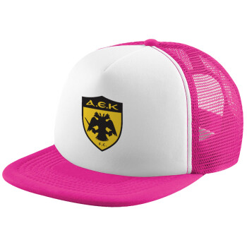 ΑΕΚ, Καπέλο Ενηλίκων Soft Trucker με Δίχτυ Pink/White (POLYESTER, ΕΝΗΛΙΚΩΝ, UNISEX, ONE SIZE)