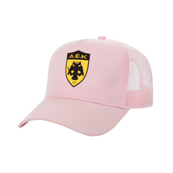 ΑΕΚ, Καπέλο Ενηλίκων Structured Trucker, με Δίχτυ, ΡΟΖ (100% ΒΑΜΒΑΚΕΡΟ, ΕΝΗΛΙΚΩΝ, UNISEX, ONE SIZE)