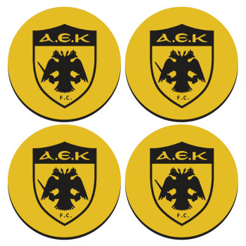 ΑΕΚ, ΣΕΤ 4 Σουβέρ ξύλινα στρογγυλά (9cm)