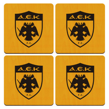 ΑΕΚ, ΣΕΤ x4 Σουβέρ ξύλινα τετράγωνα plywood (9cm)