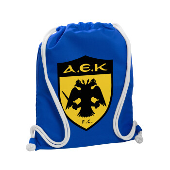 ΑΕΚ, Τσάντα πλάτης πουγκί GYMBAG Μπλε, με τσέπη (40x48cm) & χονδρά κορδόνια