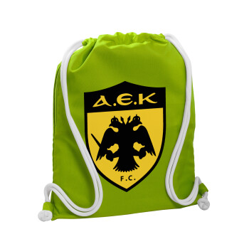 ΑΕΚ, Τσάντα πλάτης πουγκί GYMBAG LIME GREEN, με τσέπη (40x48cm) & χονδρά κορδόνια