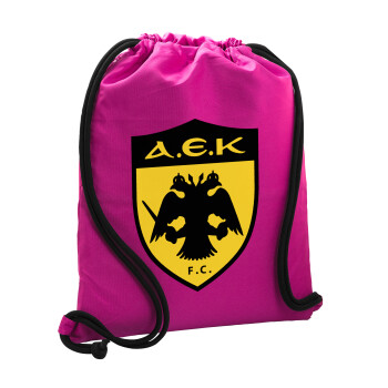ΑΕΚ, Τσάντα πλάτης πουγκί GYMBAG Φούξια, με τσέπη (40x48cm) & χονδρά κορδόνια