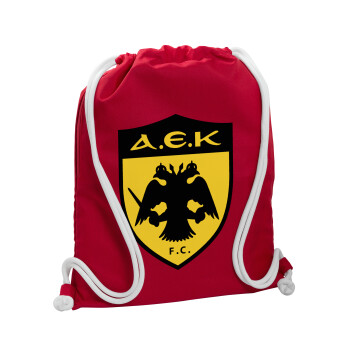 ΑΕΚ, Τσάντα πλάτης πουγκί GYMBAG Κόκκινη, με τσέπη (40x48cm) & χονδρά κορδόνια
