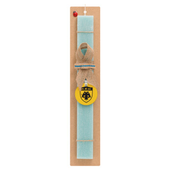 ΑΕΚ, Easter Set, wooden keychain & aromatic flat Easter candle (30cm) (TURQUOISE)