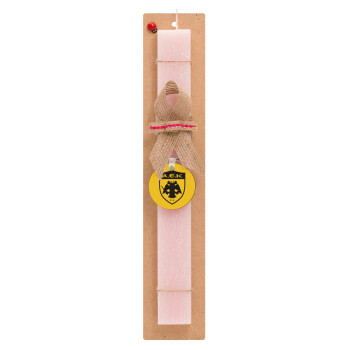 ΑΕΚ, Easter Set, wooden keychain & scented flat Easter candle (30cm) (PINK)