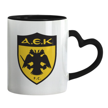 ΑΕΚ, Mug heart black handle, ceramic, 330ml