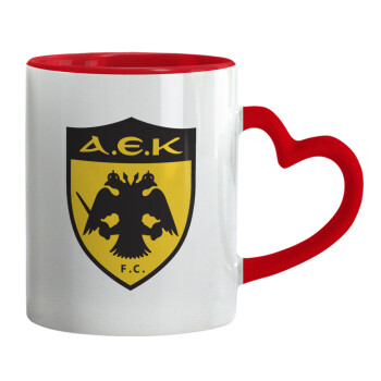 ΑΕΚ, Mug heart red handle, ceramic, 330ml