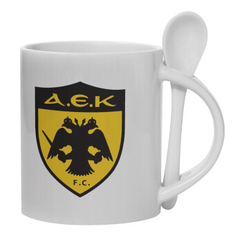 ΑΕΚ, Ceramic coffee mug with Spoon, 330ml (1pcs)