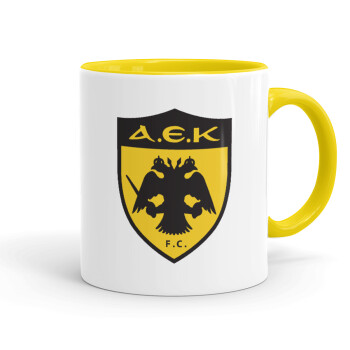 ΑΕΚ, Κούπα χρωματιστή κίτρινη, κεραμική, 330ml