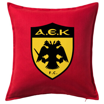 ΑΕΚ, Μαξιλάρι καναπέ Κόκκινο 100% βαμβάκι, περιέχεται το γέμισμα (50x50cm)