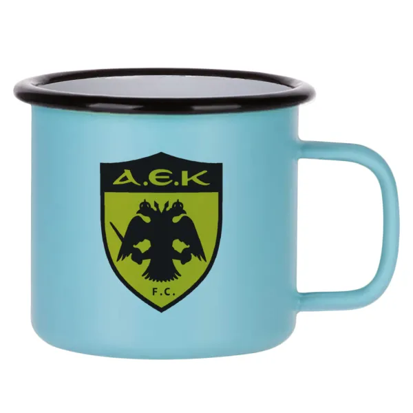 ΑΕΚ — Metal enamel mug, matte light blue, 360ml