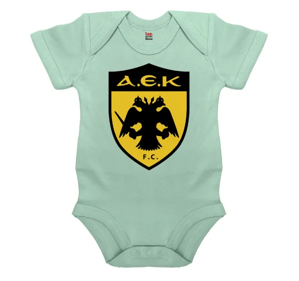 ΑΕΚ — Βρεφικό φορμάκι μωρού, 0-18 μηνών, mint, 100% Organic Cotton, κοντομάνικο