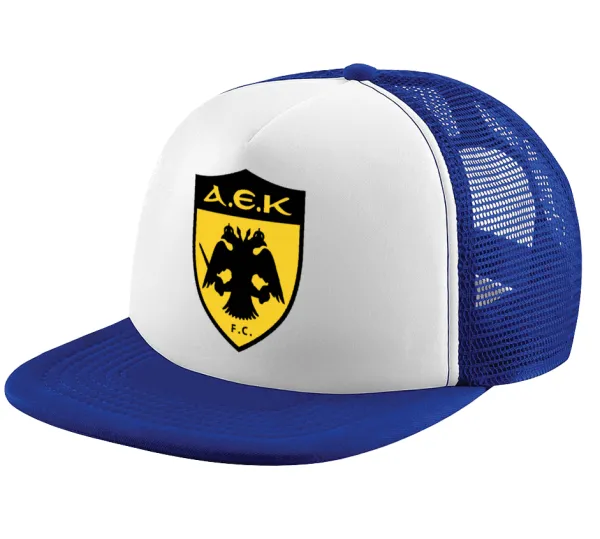 ΑΕΚ — Adult Soft Trucker Hat with Blue/White Mesh (POLYESTER, ADULT, UNISEX, ONE SIZE)